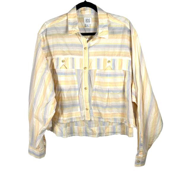 BDG Urban Outfitters Stripe Cropped Shirt Long Sleeve Oversized Large NEW - Picture 7 of 8